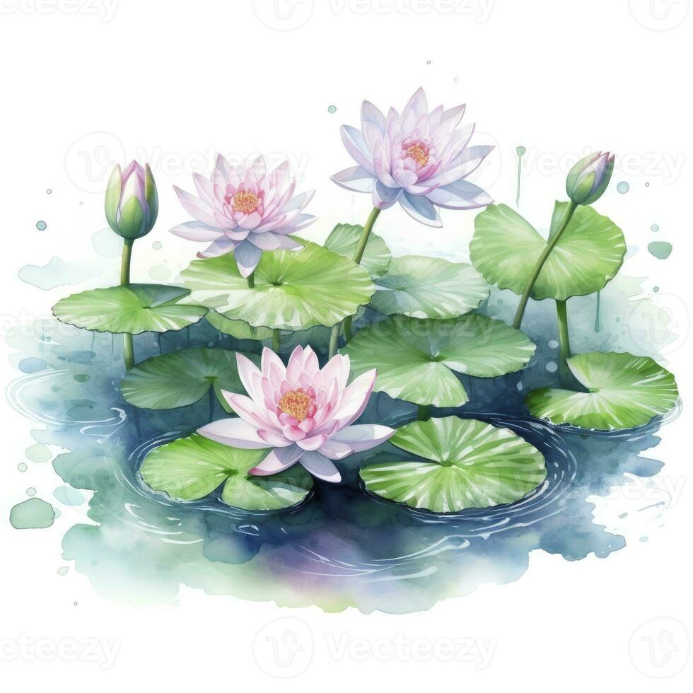 AI generated Water Lily in Pond. Watercolor design. AI Generated photo