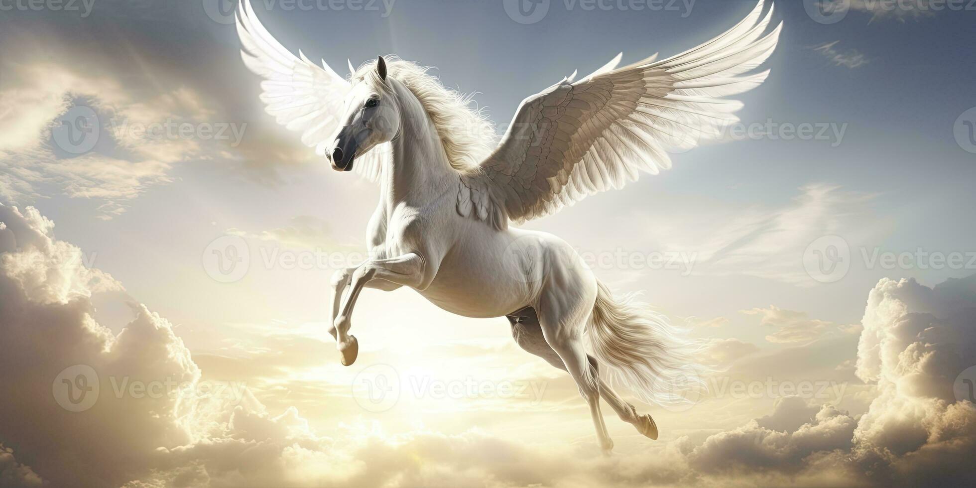 AI generated A white horse with wings. AI Generated photo