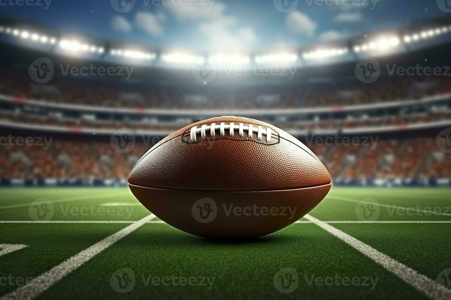 AI generated Ball on the American football arena. 3d illustration. Generative AI photo