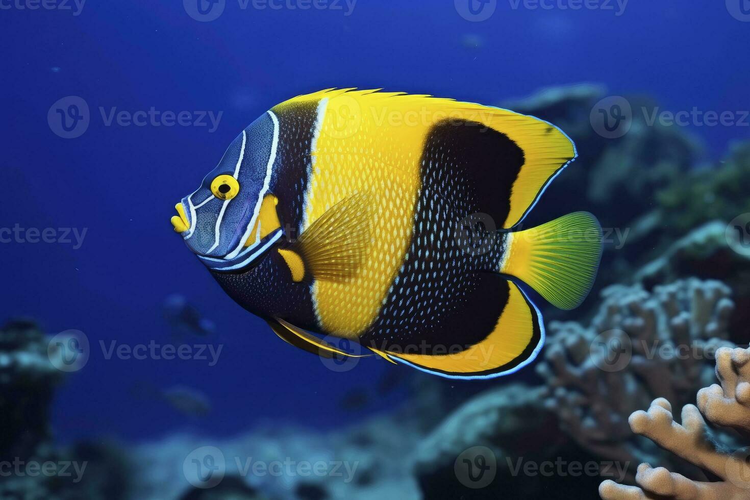 AI generated Beautiful angelfish in the ocean. AI Generated photo