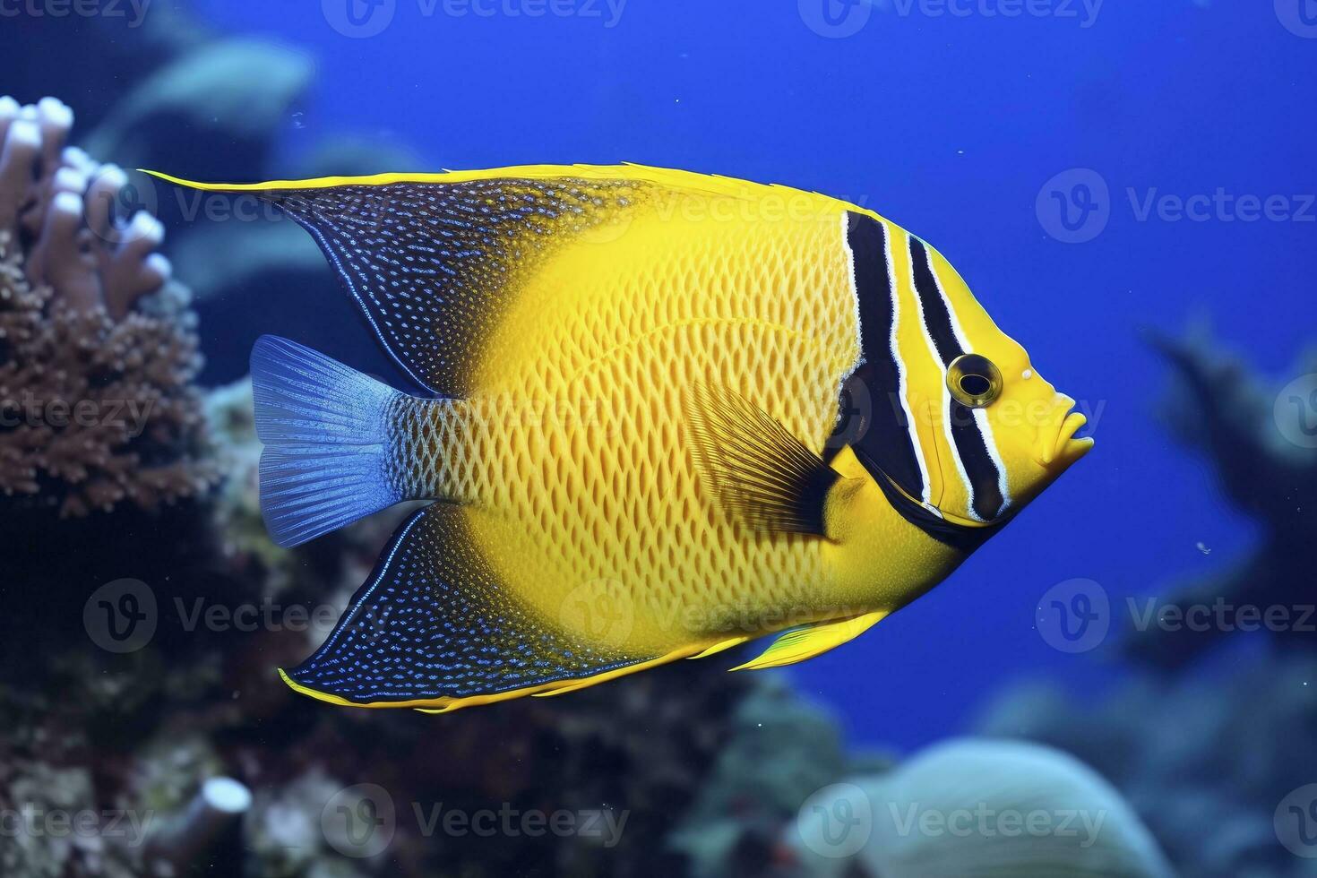 AI generated Beautiful angelfish in the ocean. AI Generated photo