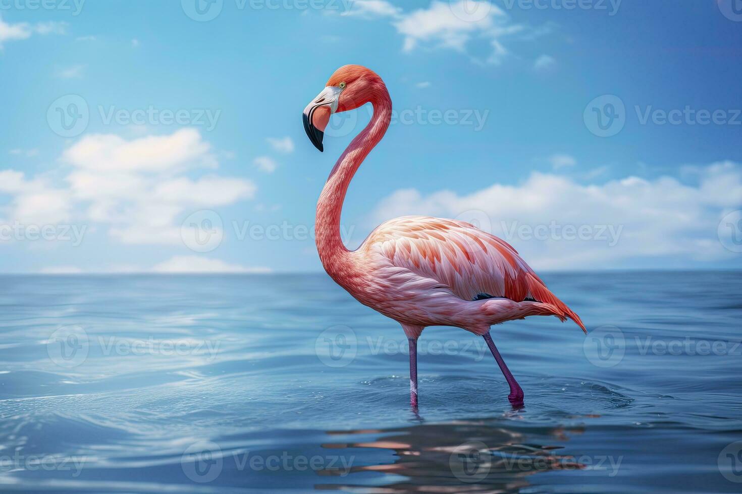 AI generated Pink Flamingo in the water. AI Generated photo