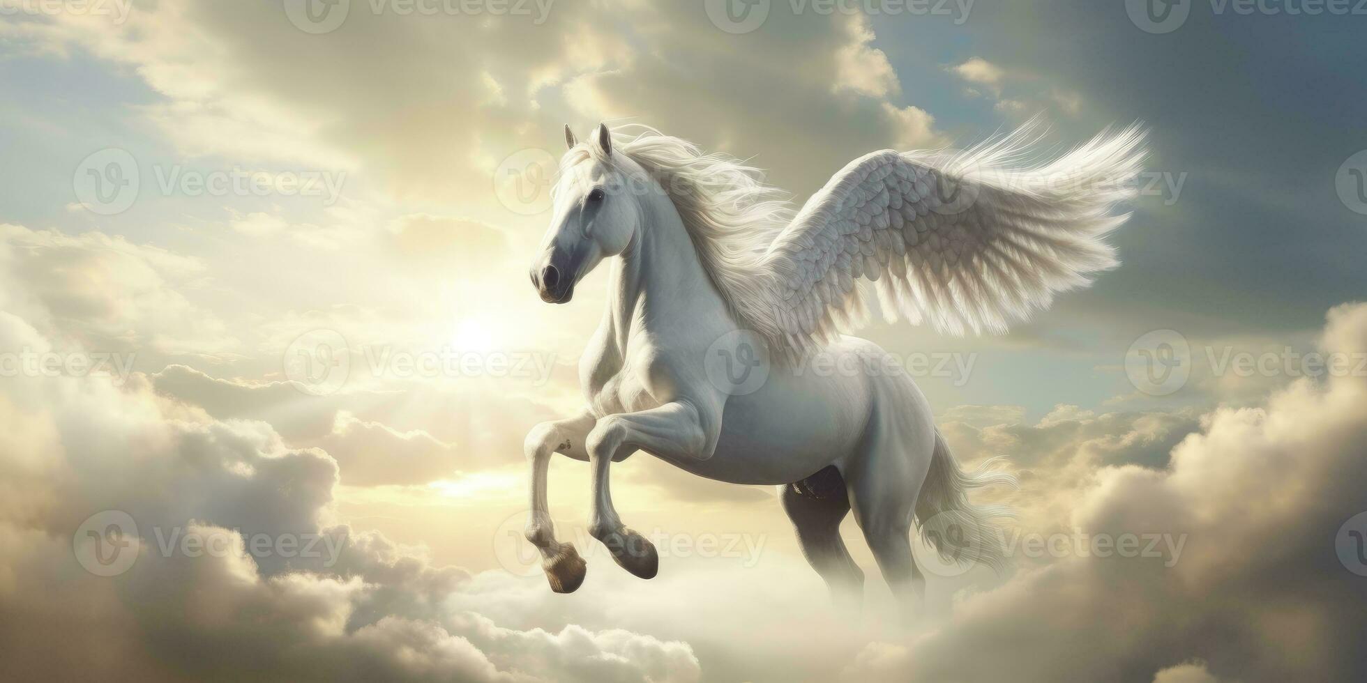 AI generated A white horse with wings. AI Generated photo