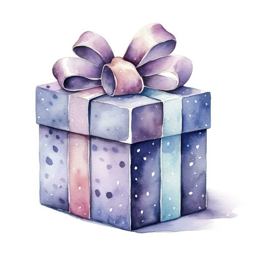 AI generated Watercolor birthday present with bow isolated on white background.  AI Generated photo