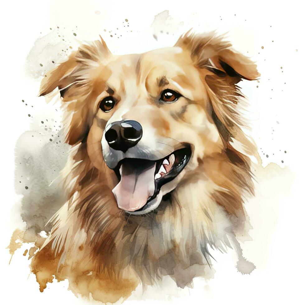 AI generated Watercolor dog clip art on white background. AI Generated photo