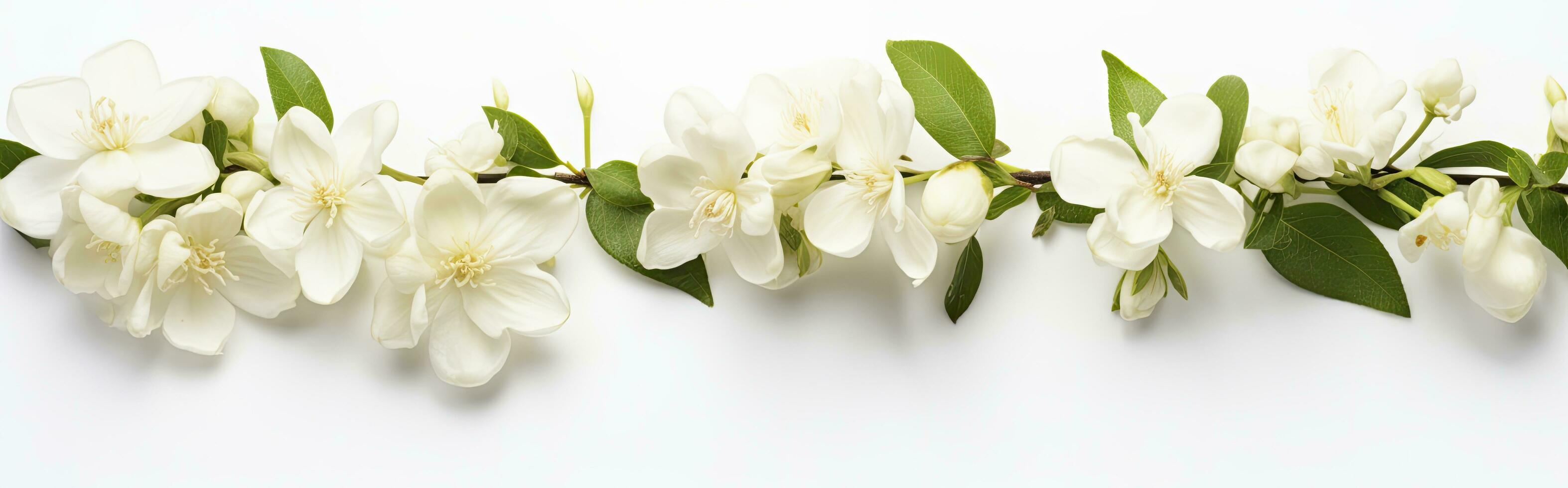 AI generated Jasmine flowers on white surface. AI Generated photo