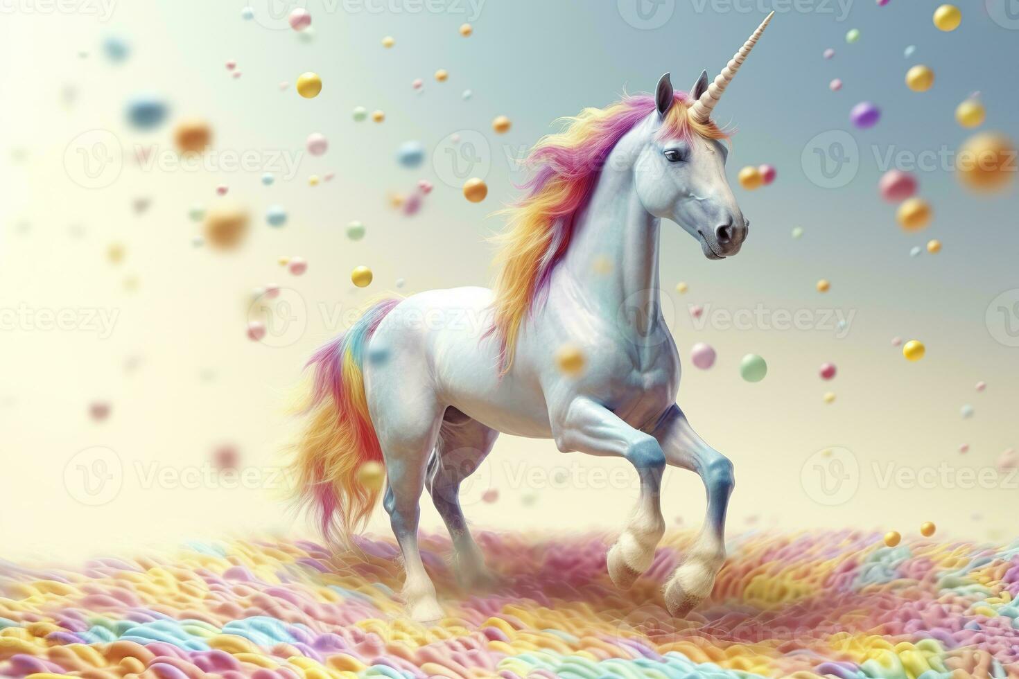 AI generated Beautiful unicorn with light colors. AI Generative photo