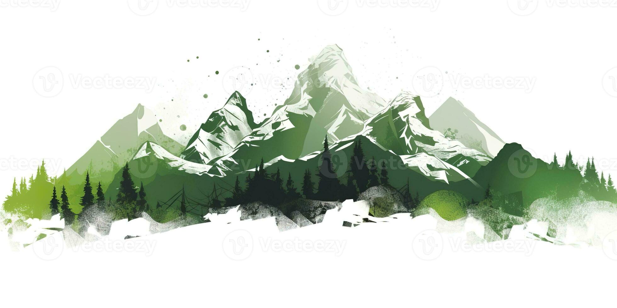 AI generated Green mountain ranges on white background.  AI Generative photo