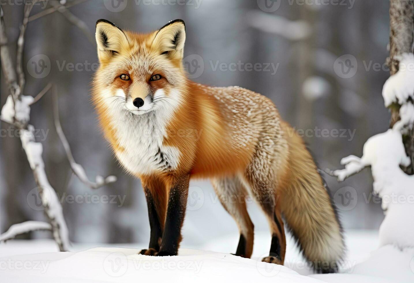 ai generado rojo zorro en pie en nieve. ai generado. foto