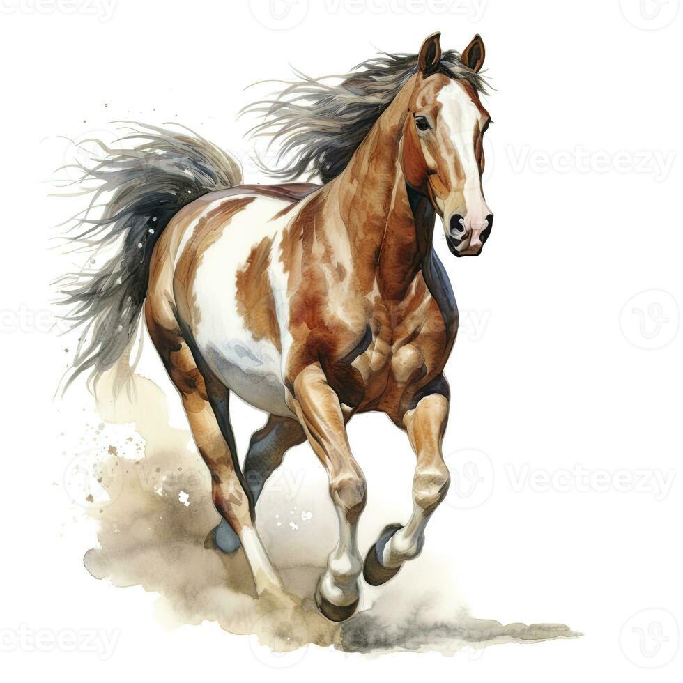 AI generated Horse running in watercolor design. AI Generated photo