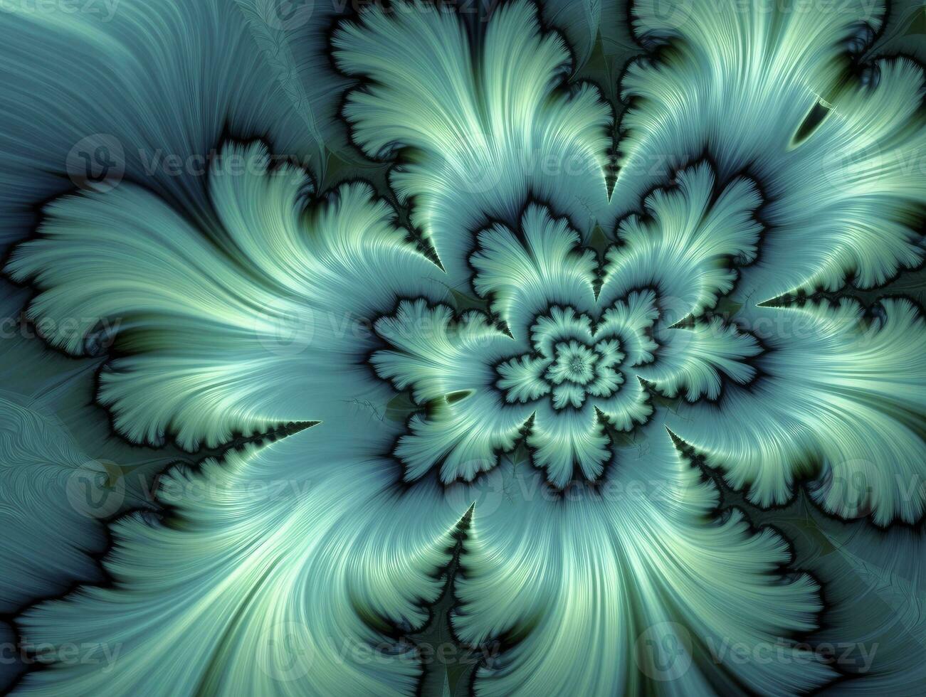 AI generated Aqua and Green psychedelic fractal.  AI Generated photo