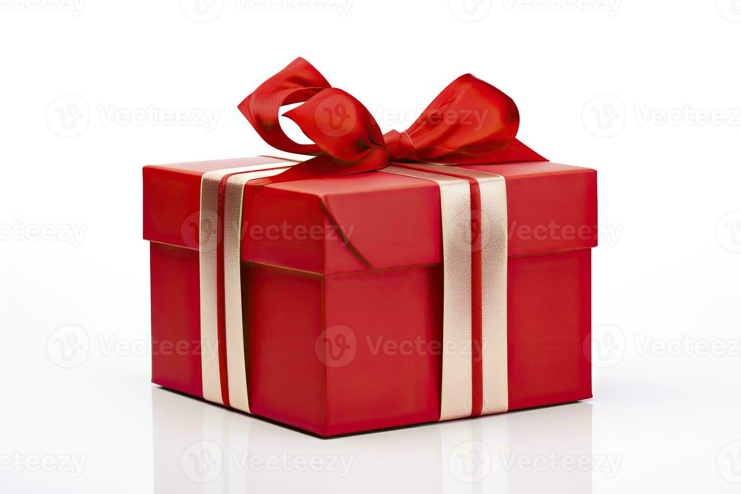 AI generated Gift box with red ribbon isolated on white background. AI Generated photo