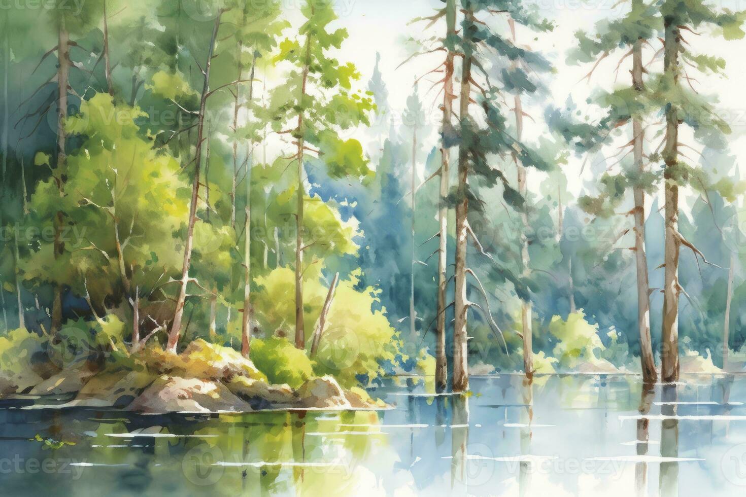 AI generated The serenity of a secluded forest lake.AI Generated photo