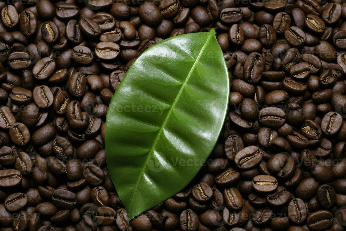 AI generated Green leaves with coffee beans as background. AI Generated photo