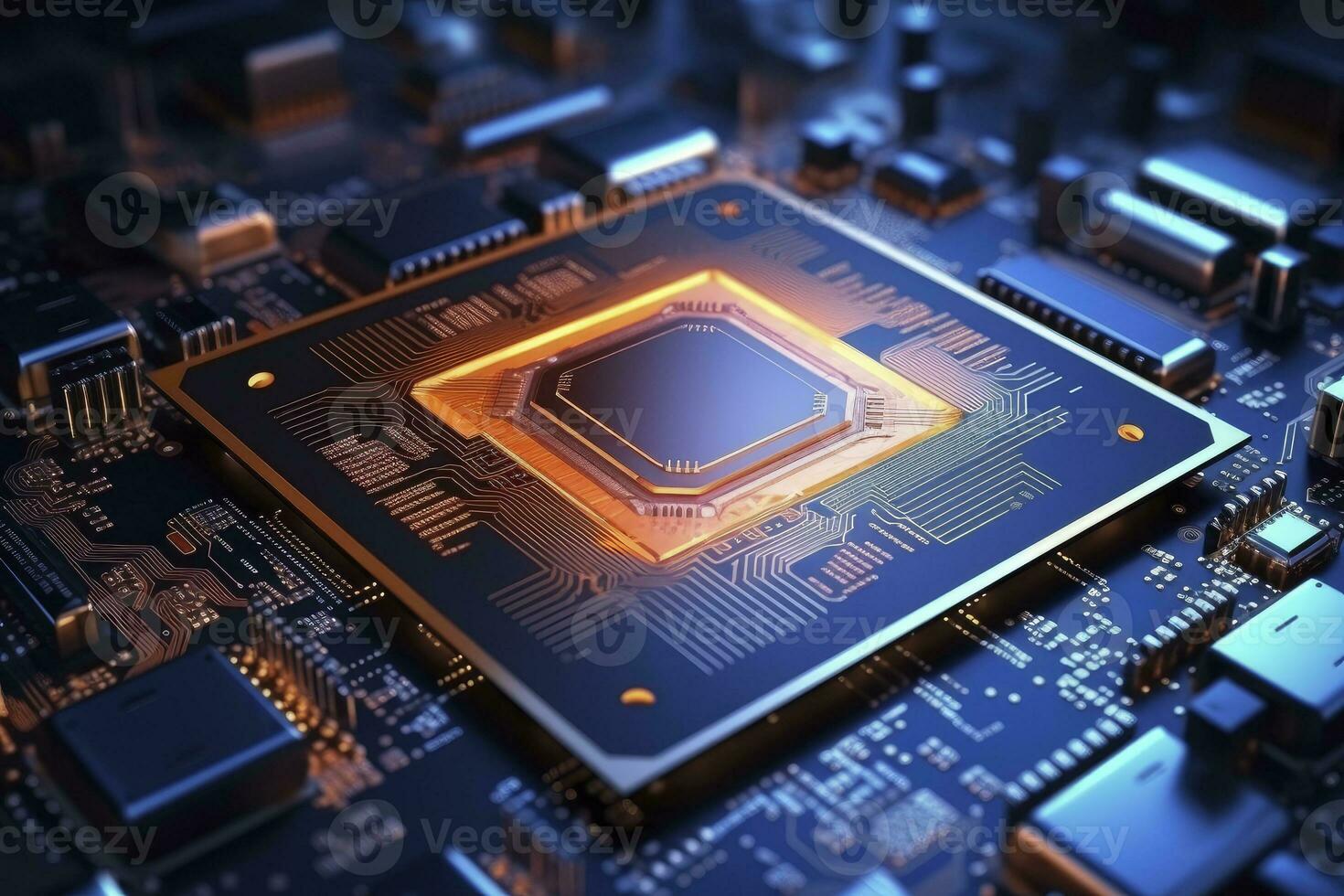 AI generated Futuristic central processor unit. Powerful Quantum CPU motherboard. AI Generated photo