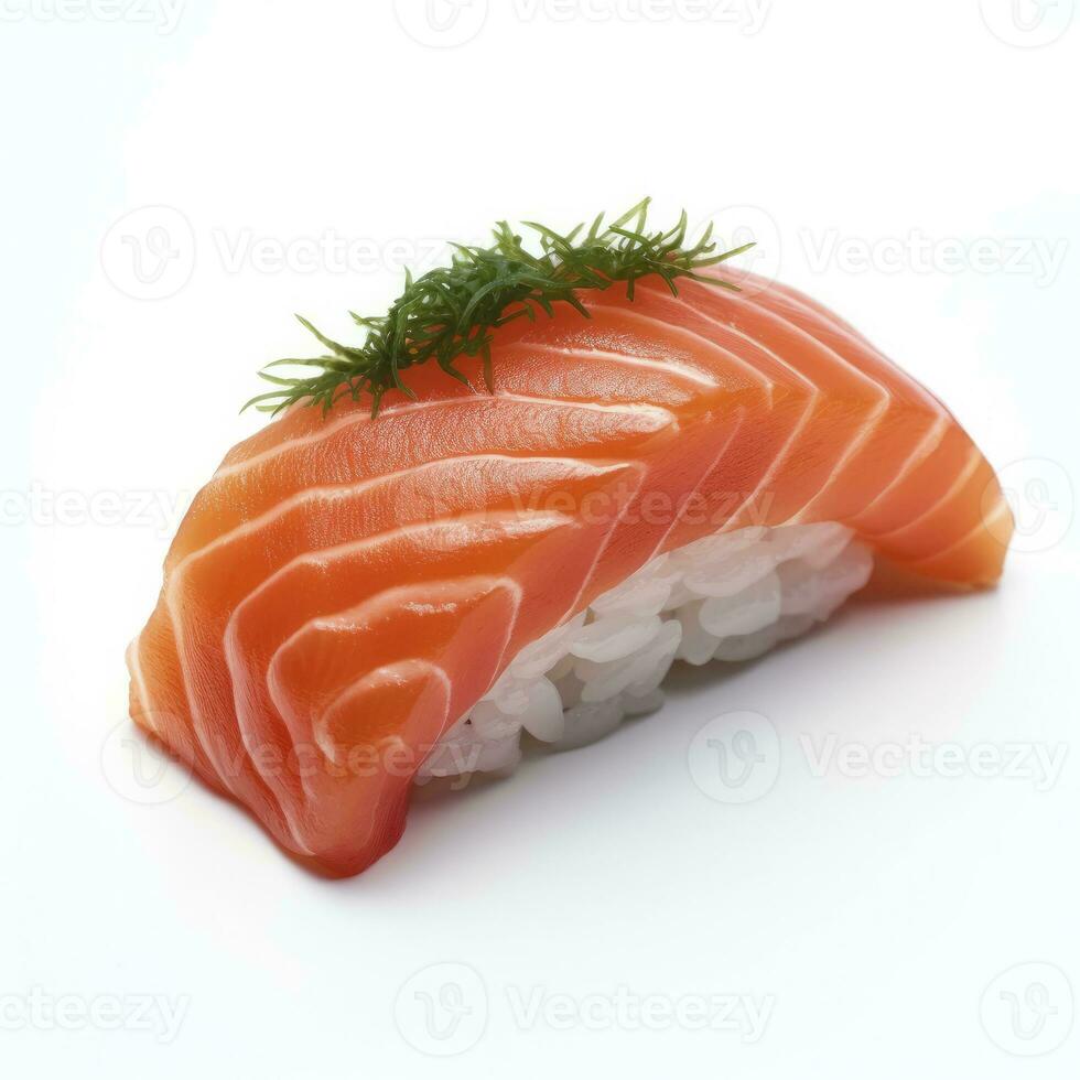 ai generado un Sushi salmón en blanco antecedentes. ai generado foto