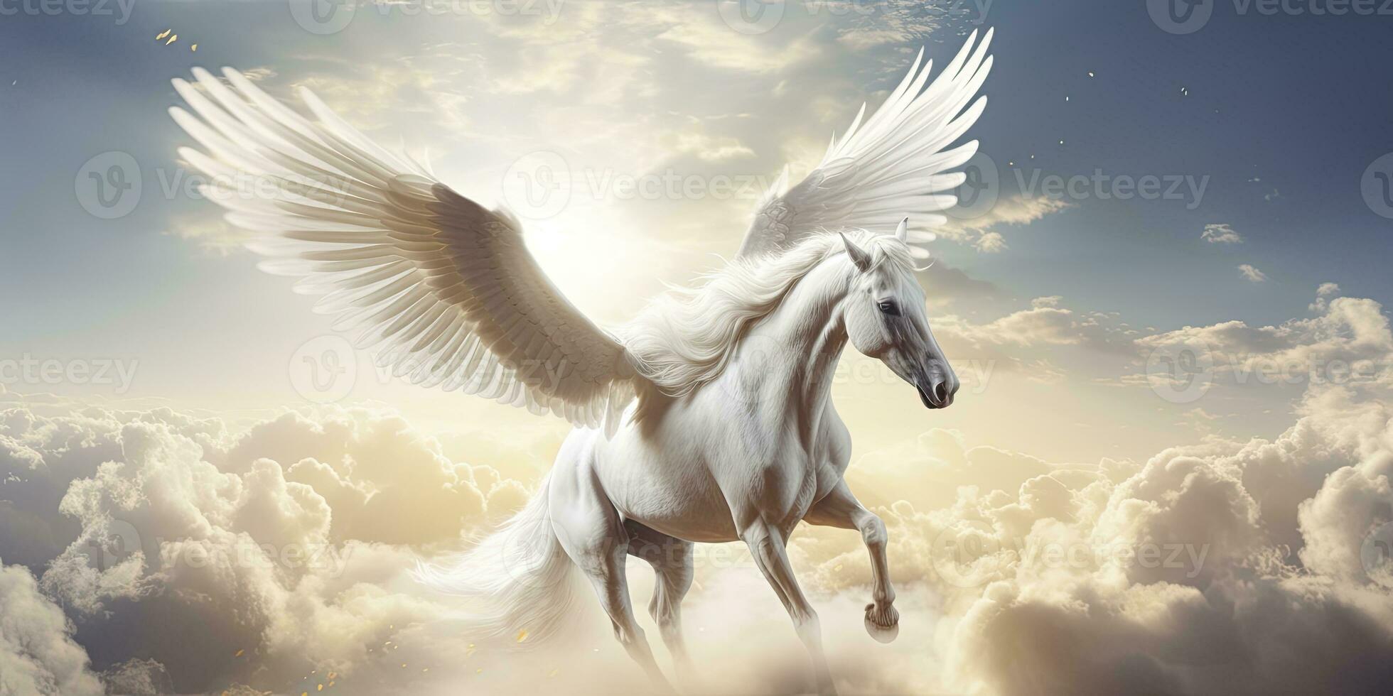 AI generated A white horse with wings. AI Generated photo