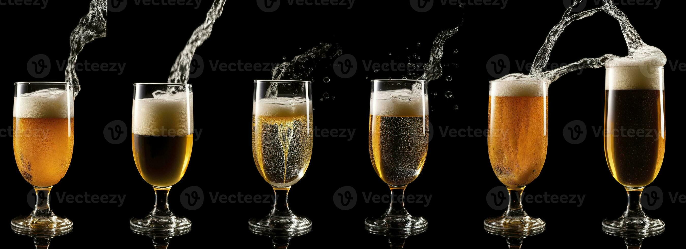 AI generated Pouring beer into a glass on a black background. Generative AI photo