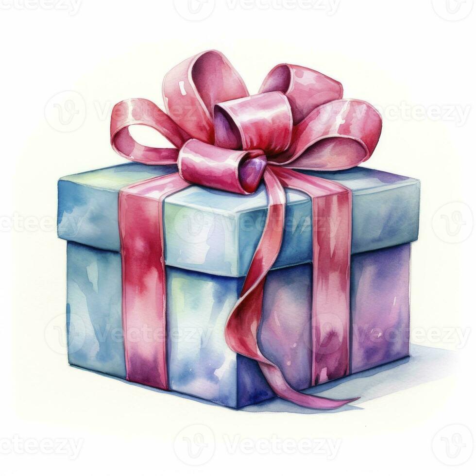 AI generated Watercolor birthday present with bow isolated on white background.  AI Generated photo