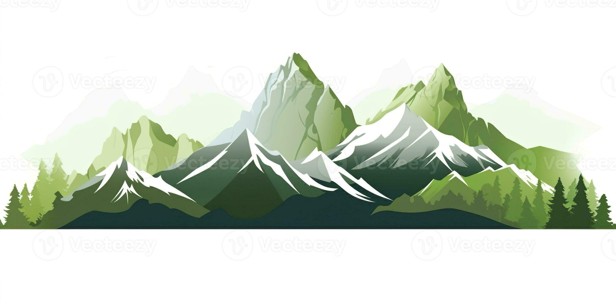 AI generated Green mountain ranges on white background.  AI Generative photo