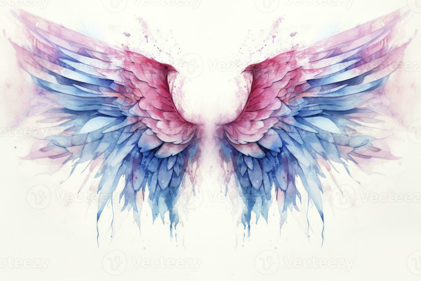 AI generated Beautiful magic watercolor blue pink wings. AI Generated photo