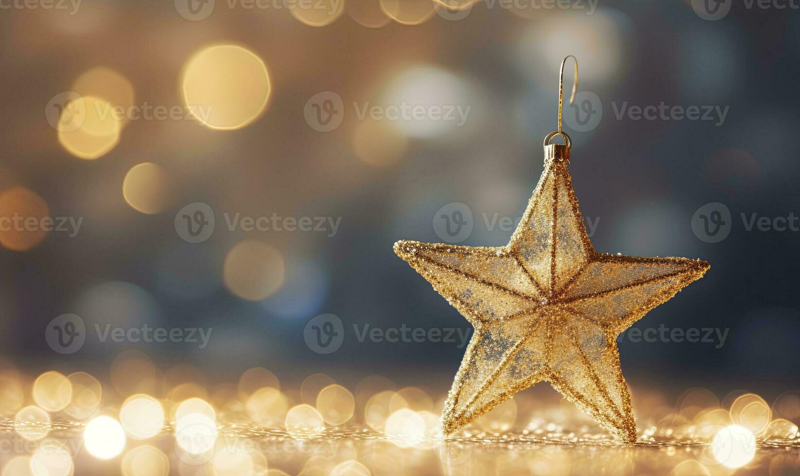 ai generado espumoso dorado Navidad estrella. ornamento decoración desenfocado bokeh antecedentes. ai generado foto