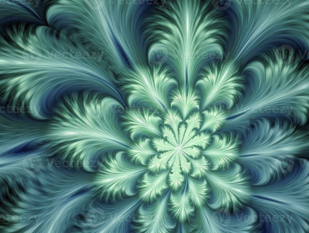 AI generated Aqua and Green psychedelic fractal.  AI Generated photo