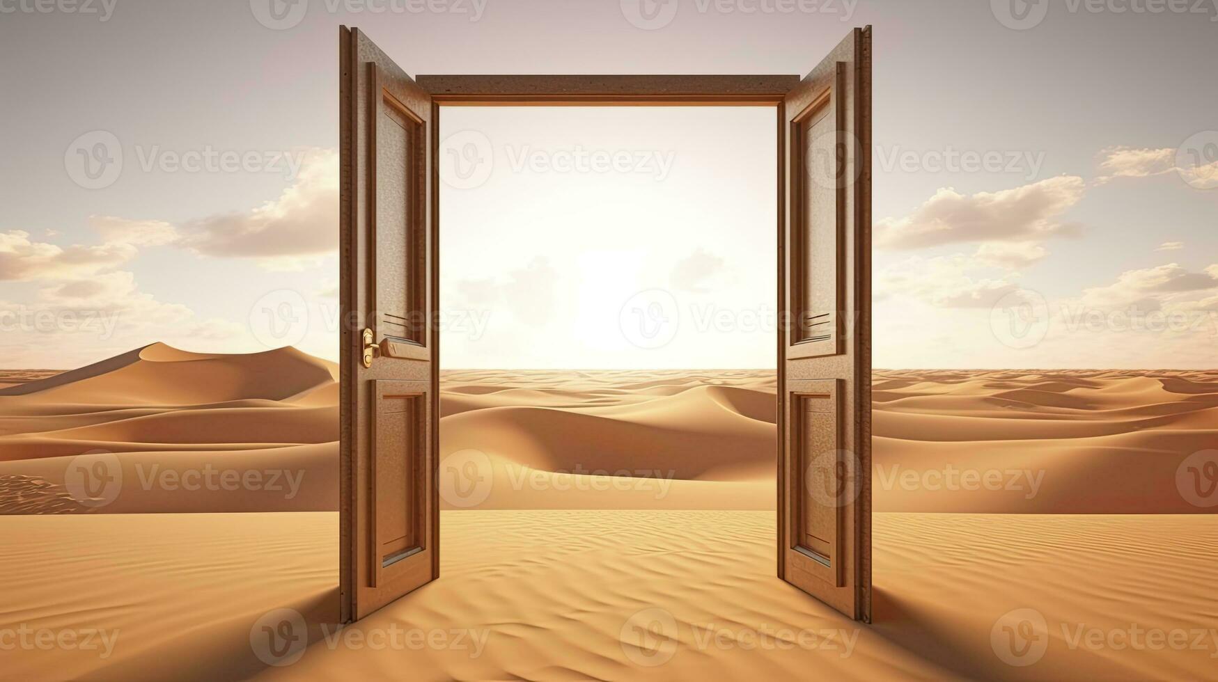 AI generated The opened door on the desert. Unknown and start up concept. AI Generated. photo