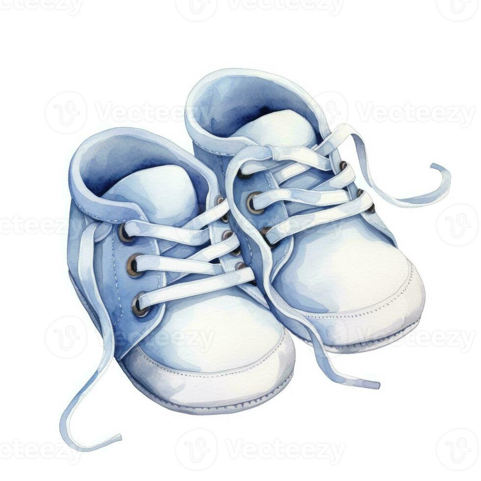 AI generated Watercolor newborn small shoes isolated white background. AI Generated photo