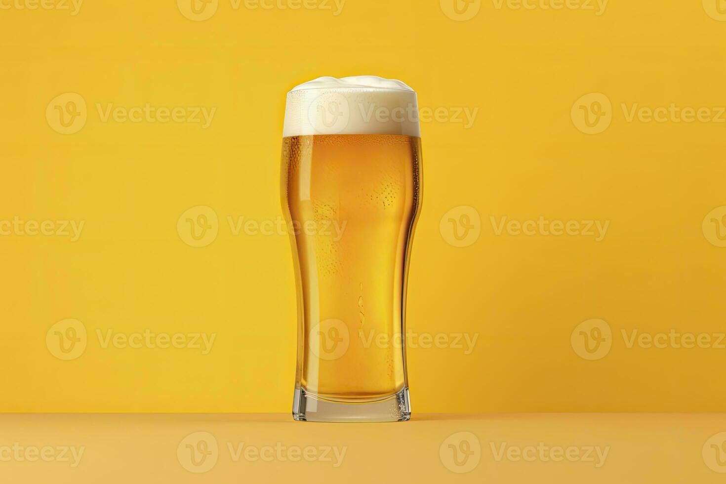 AI generated Beer glass with full beer isolated with a yellow background. AI Generated photo