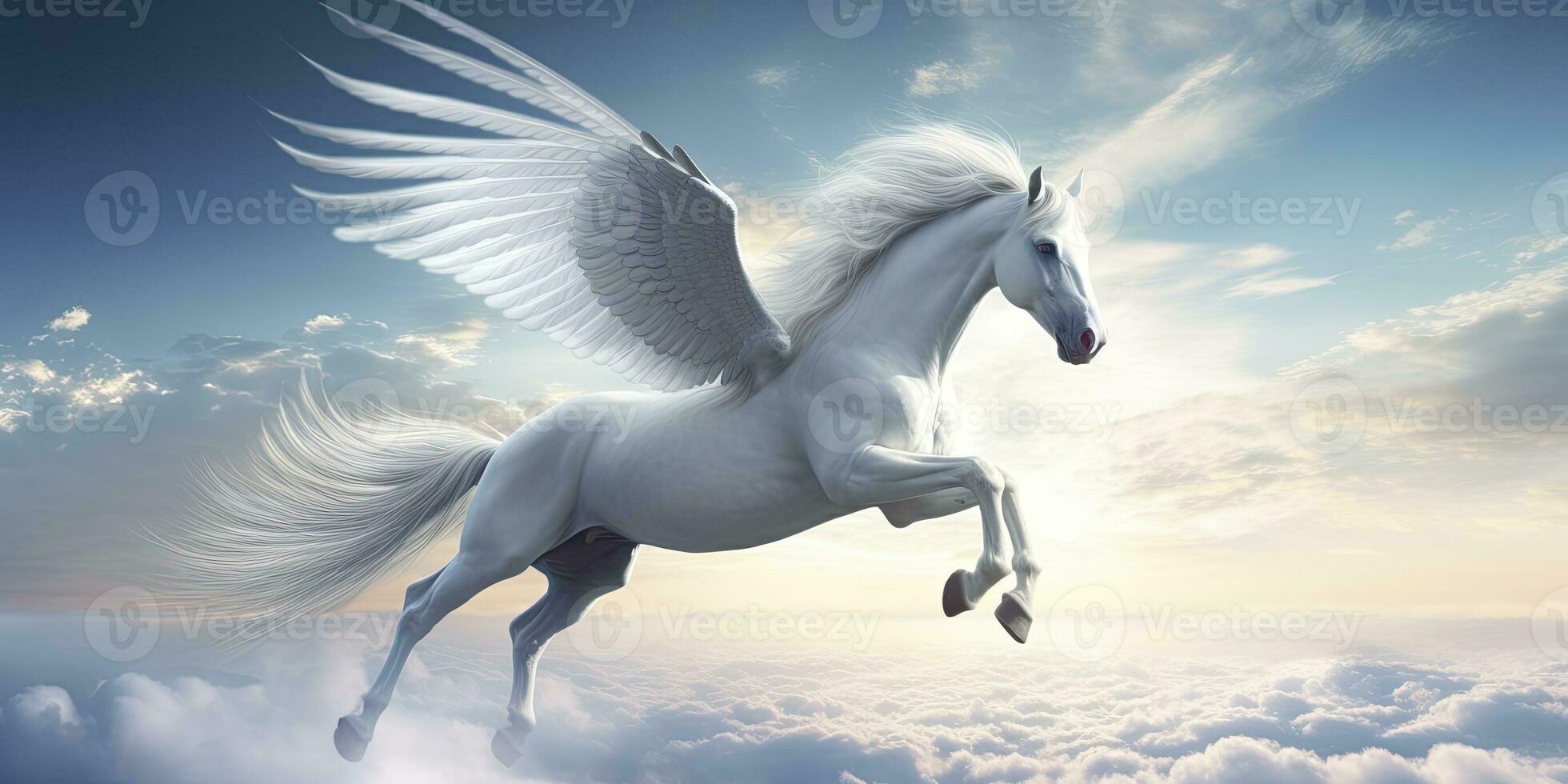 AI generated A white horse with wings. AI Generated photo