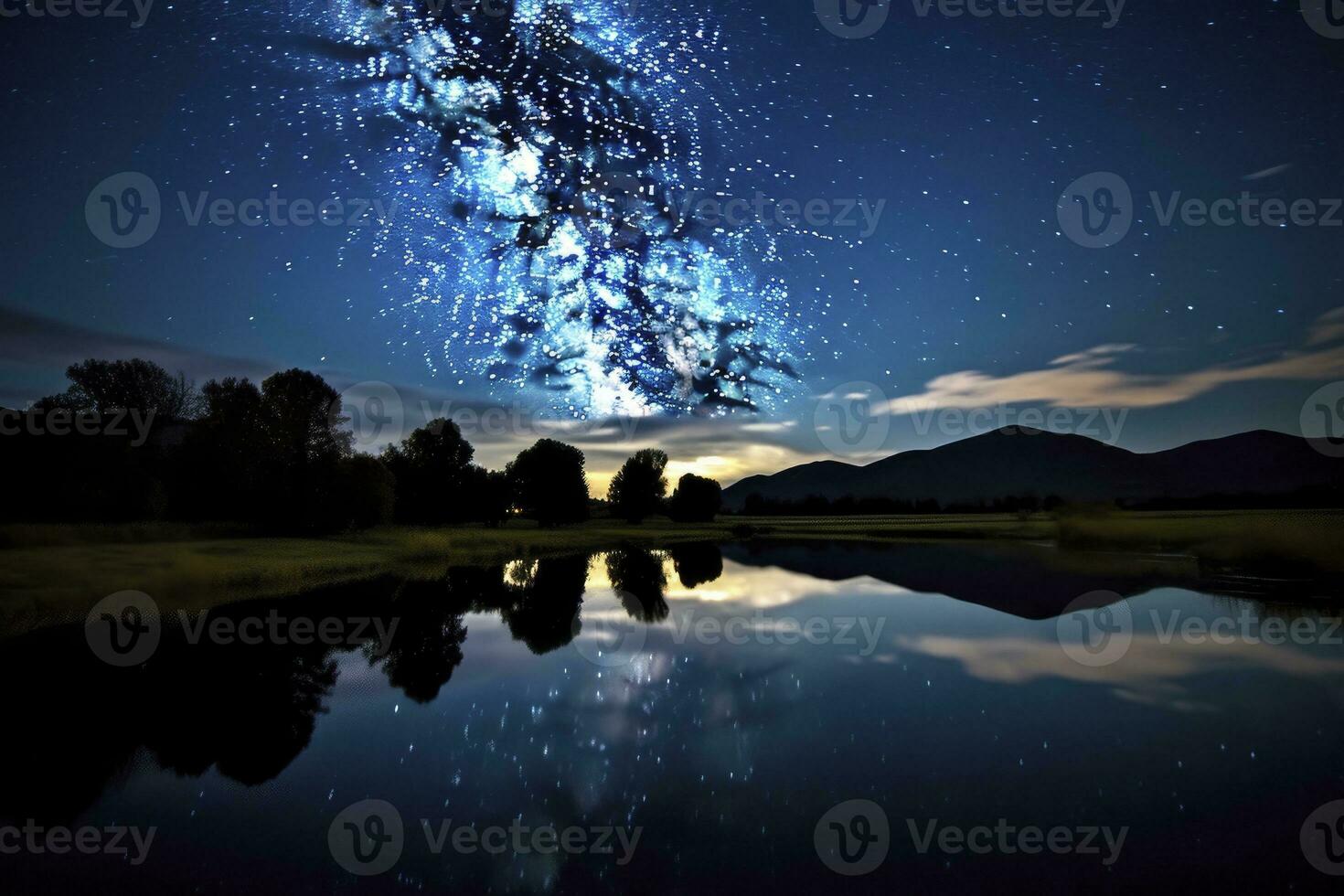 AI generated Milky Way Reflected on Lake. AI Generated photo