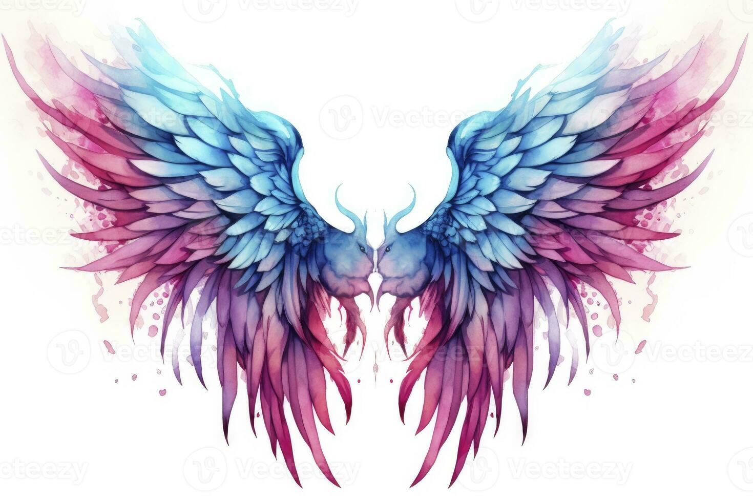 AI generated Beautiful magic watercolor blue pink wings. AI Generated photo