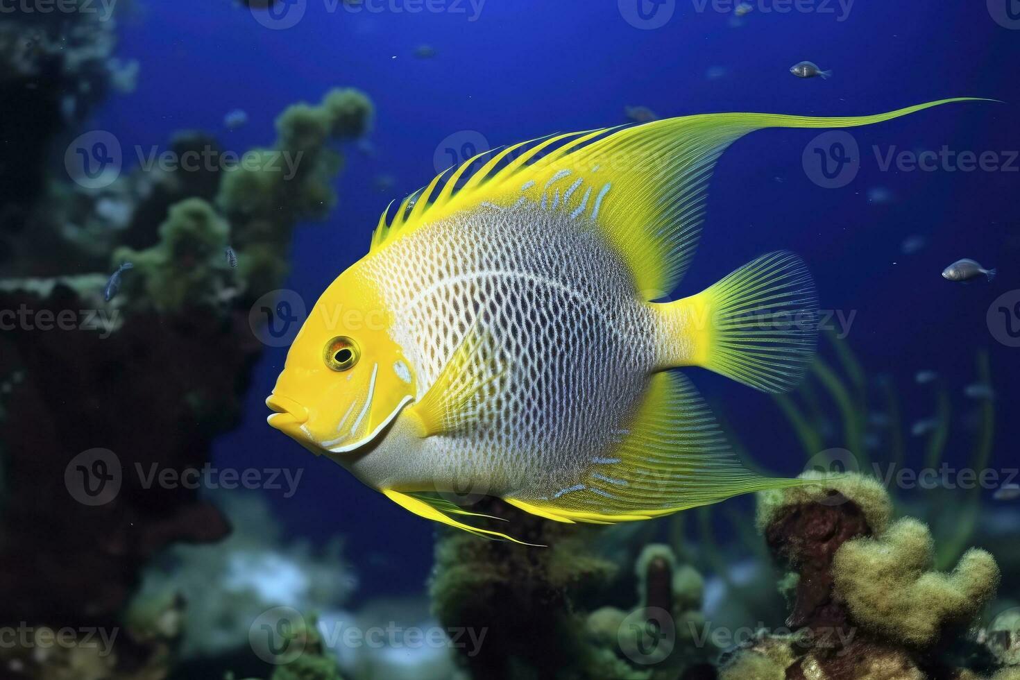 AI generated Beautiful angelfish in the ocean. AI Generated photo