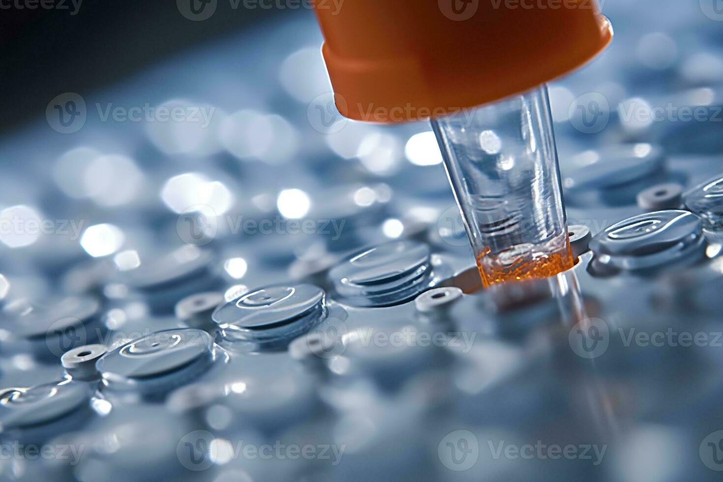 AI generated Macro shot of doctor tip and plastic plate for immunosorbent assay. AI Generated photo
