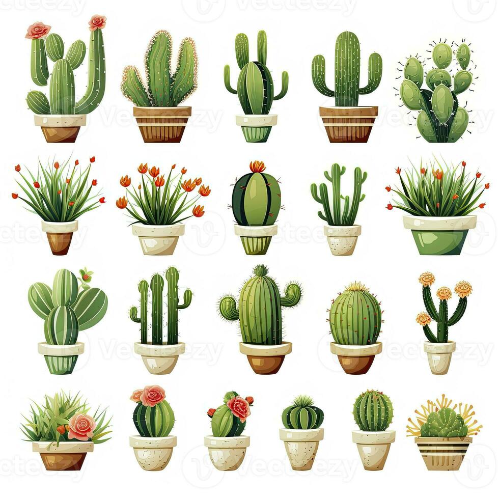 ai generado el cactus conjunto en blanco antecedentes. clipart ilustraciones. ai generado foto