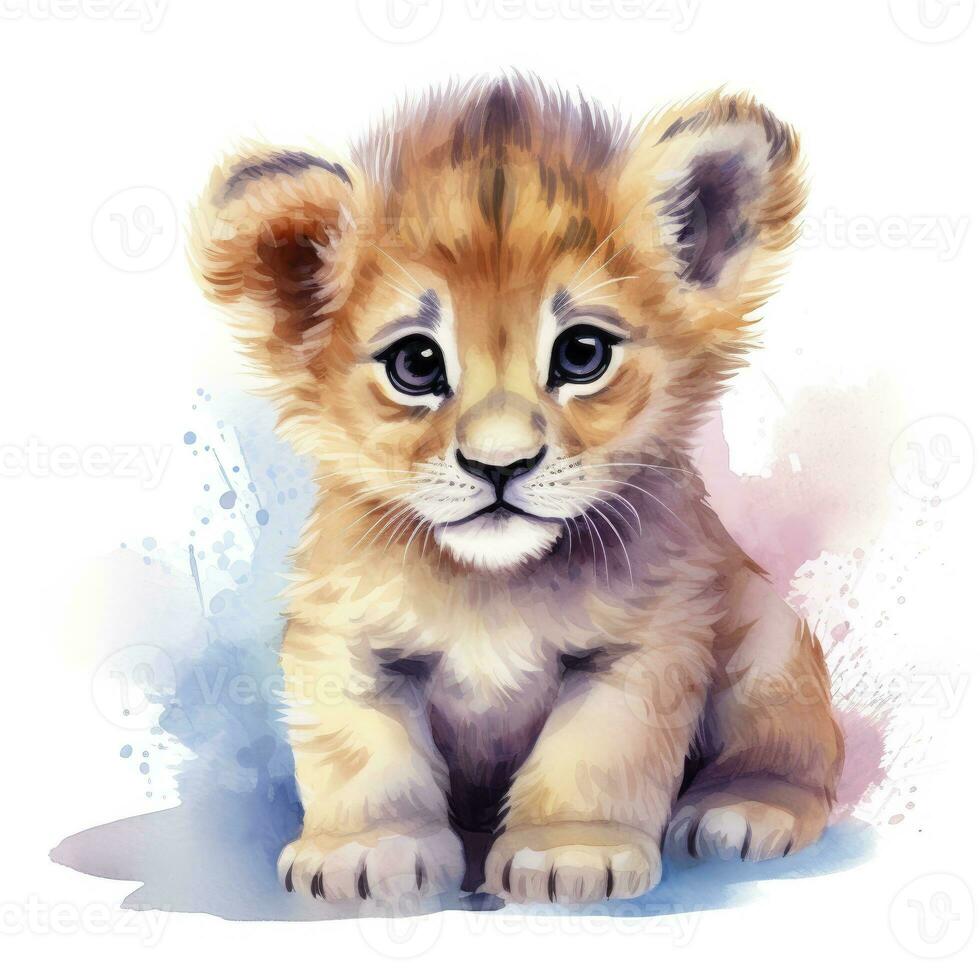 AI generated Watercolor Baby Lion. AI Generated photo