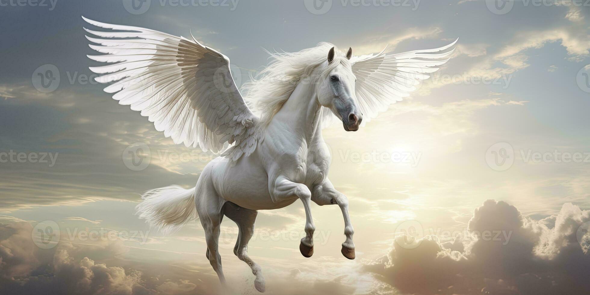 AI generated A white horse with wings. AI Generated photo