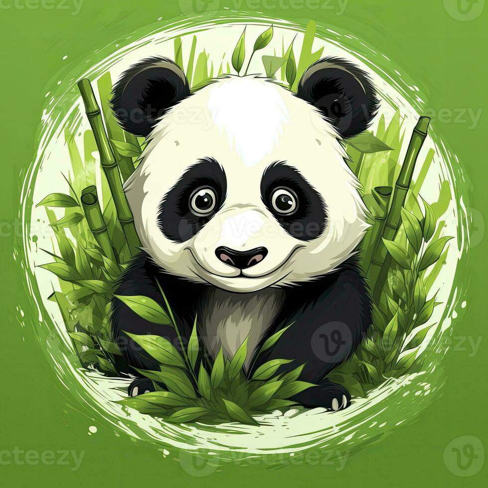 ai generado linda panda en el medio de un bambú bosque. camiseta diseño. ai generado foto