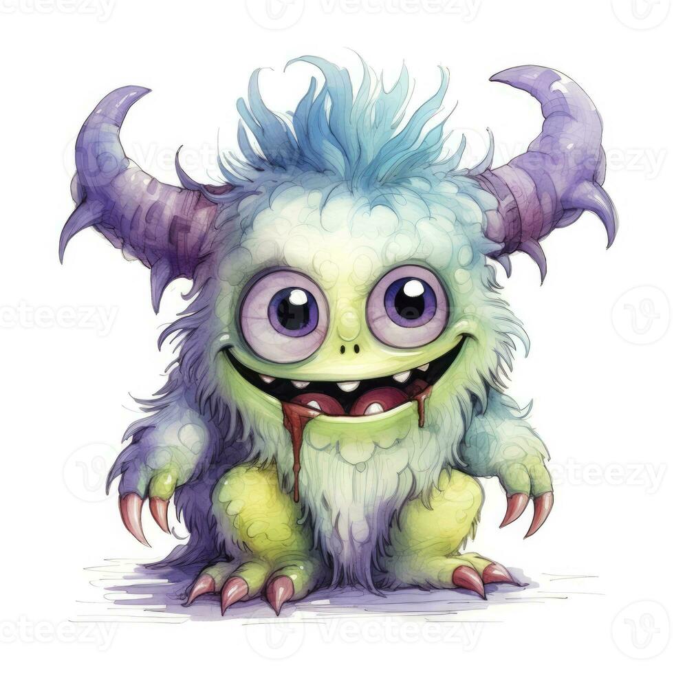 AI generated Watercolor cute monster on white background. AI Generated photo