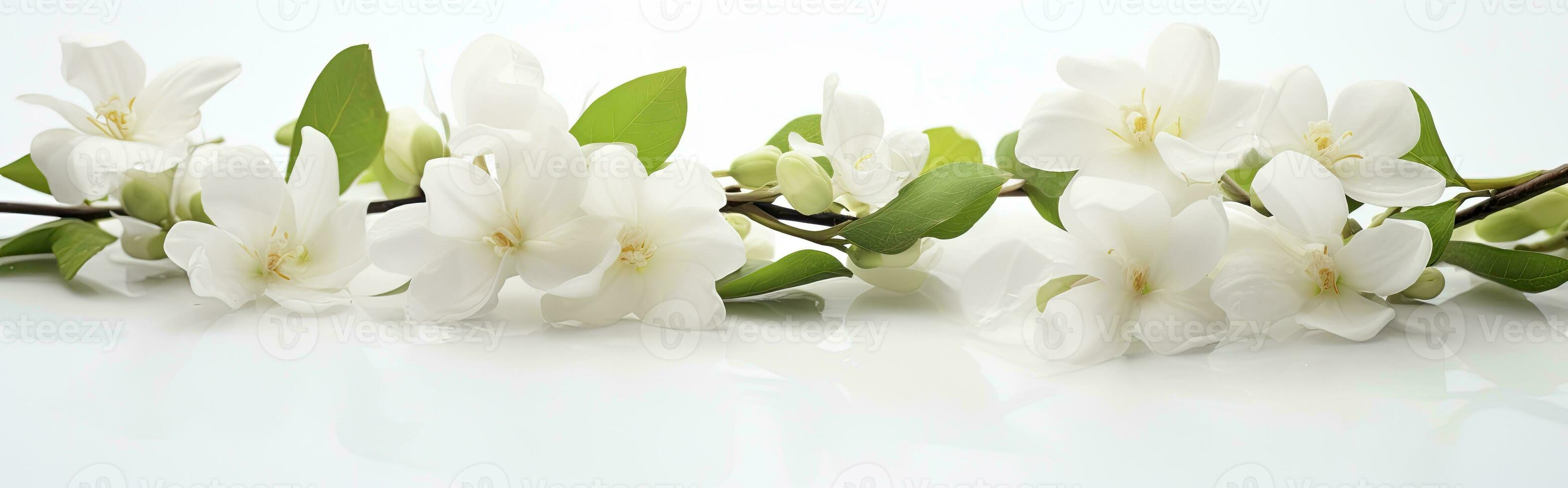 AI generated Jasmine flowers on white surface. AI Generated photo