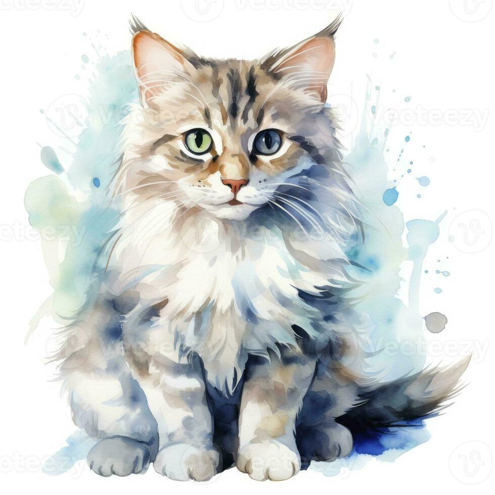 ai generado acuarela gato acortar Arte en blanco antecedentes. ai generado foto