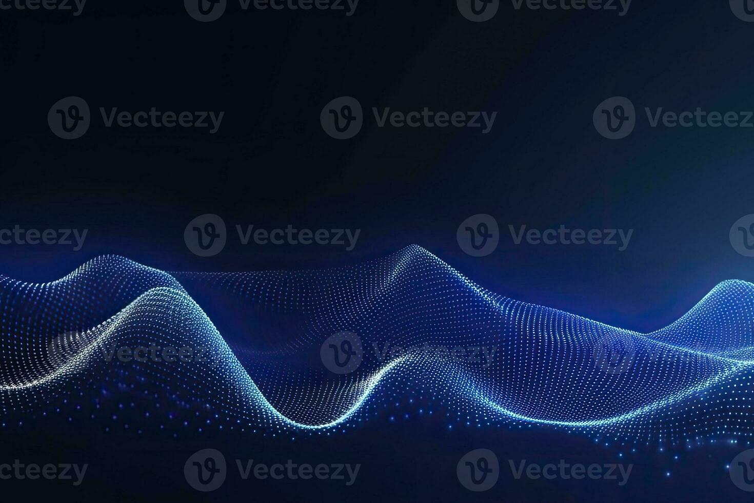 AI generated Dynamic blue particle wave. Abstract sound visualization. Digital structure of the wave flow of luminous particles. AI Generated. photo