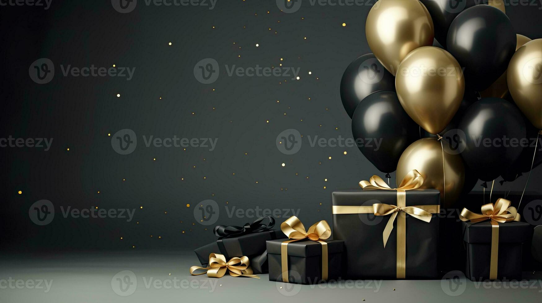 AI generated Black Friday sale banner with ballon and gift box space for text. AI Generated photo