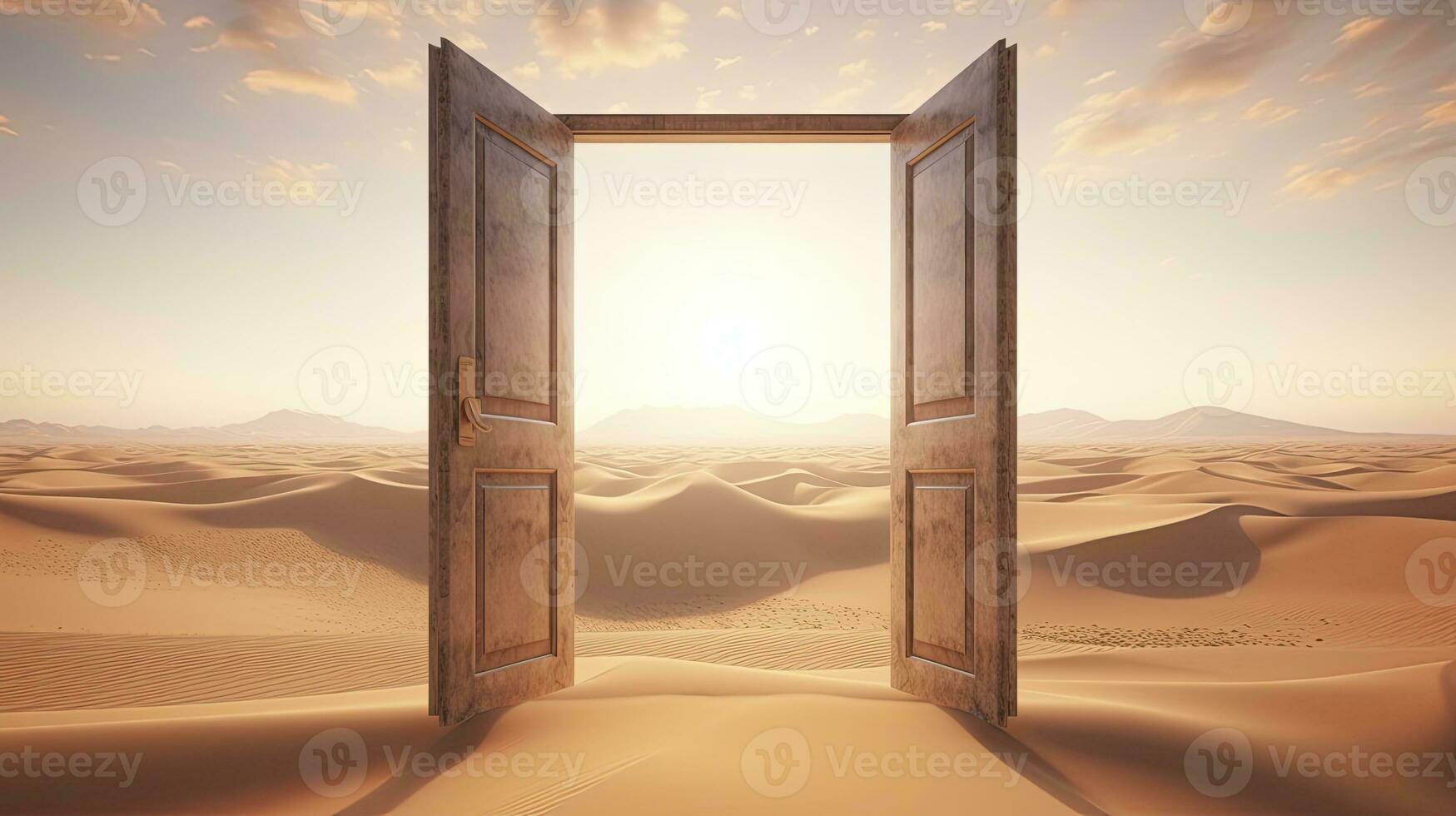 ai generado el abrió puerta en el desierto. desconocido y comienzo arriba concepto. ai generado. foto