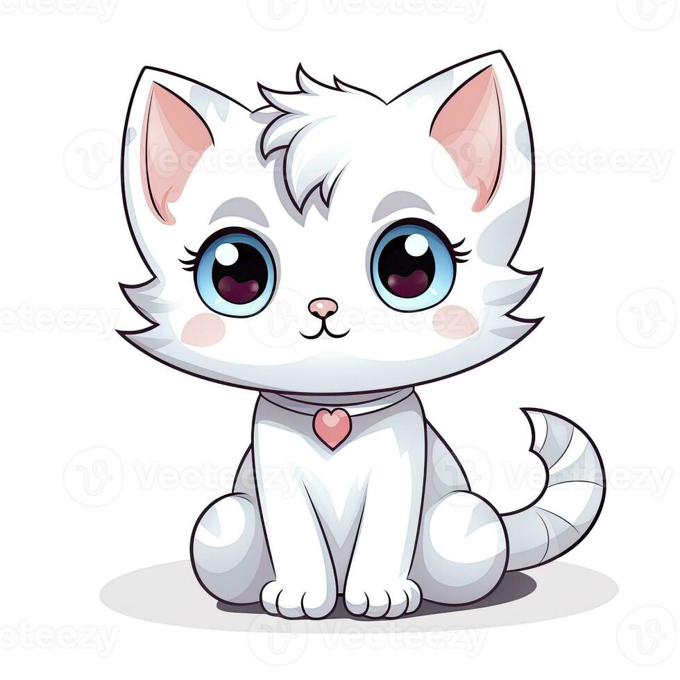 AI generated Cute Kawaii cat clipart icon white background. AI Generated photo