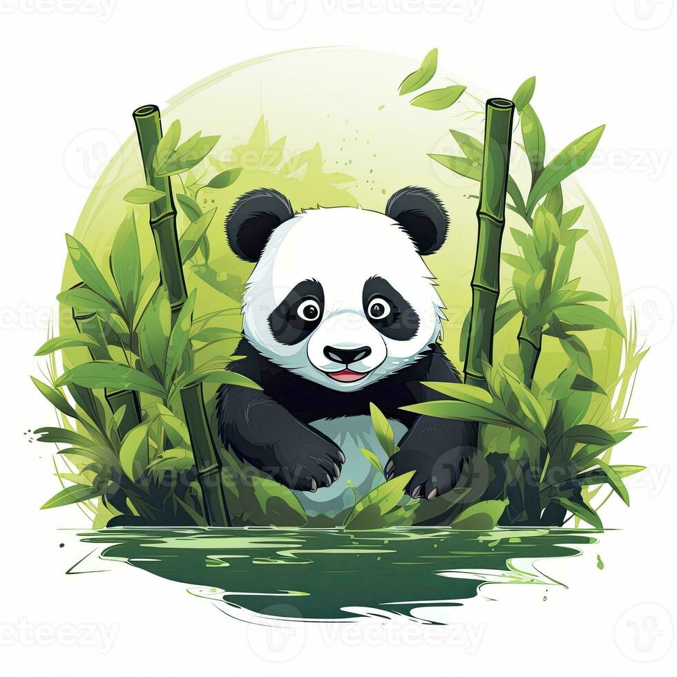 AI generated Cute panda in the middle of a bamboo forest. T-shirt design. AI Generated photo