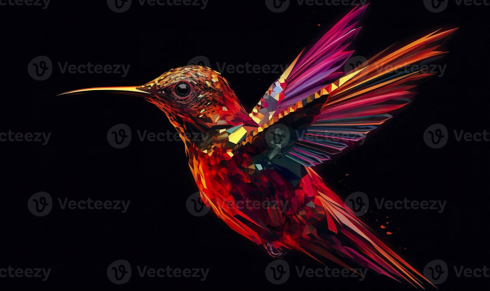 AI generated hummingbird logo with multiple colors flying through the air.  AI Generated photo
