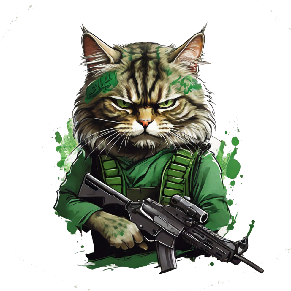 AI generated illustration of a cat holding a gun png