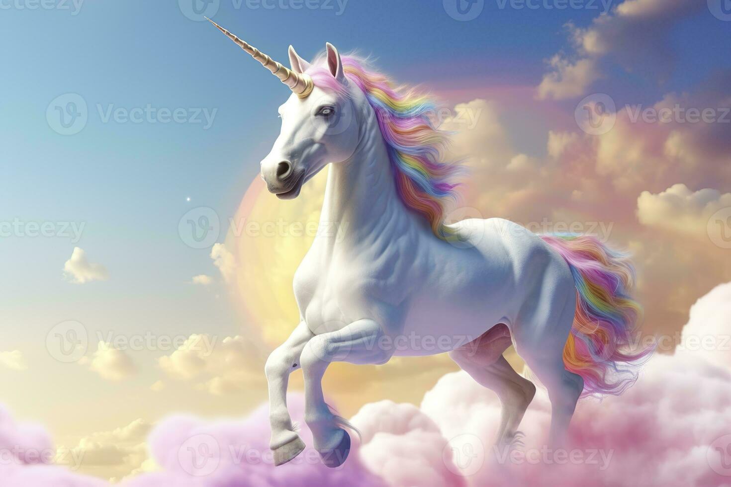 AI generated Beautiful unicorn with light colors. AI Generative photo